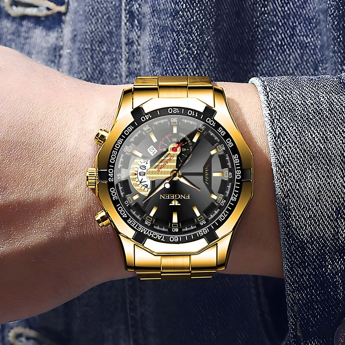 BINBOND luxury quartz wristwatch for men, luminous, water-resistant, automatic date, stainless steel