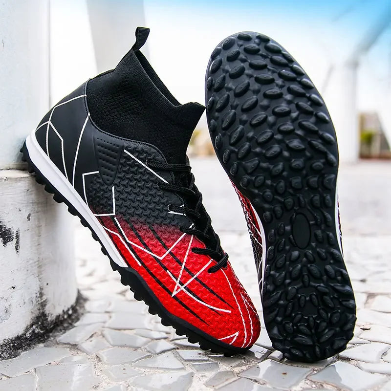 New Professional High-Top Football Shoes Artificial Grass Leather Youth Students Training Soccer Shoes for Men and Women Sports