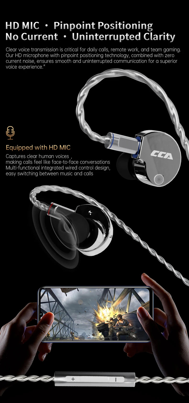 CCA Phoenix Wired Earphones Dynamic Drive LCP Diaphragm Music Headphone With Detachable Cable Noise Reduction Gaming Earphones