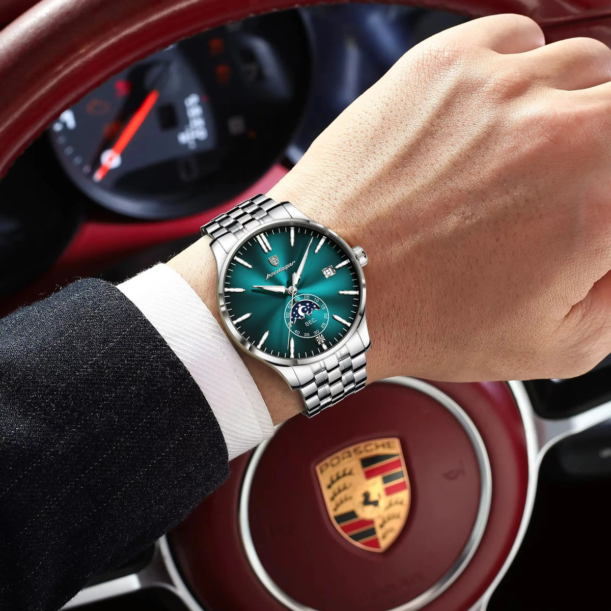 Luksusowy zegarek męski POEDAGAR, styl swobodny, ze stali nierdzewnej, z mechanizmem kwarcowym, wodoodporny, podświetlany, z datownikiem, elegancki.