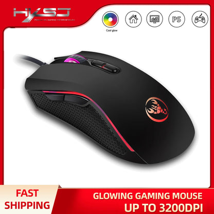 Populärt val HXSJ A869 optisk ergonomisk RGB-gamingmus i ABS med trådbunden anslutning och 4-nivåers upplösningsjustering för laptop och PC