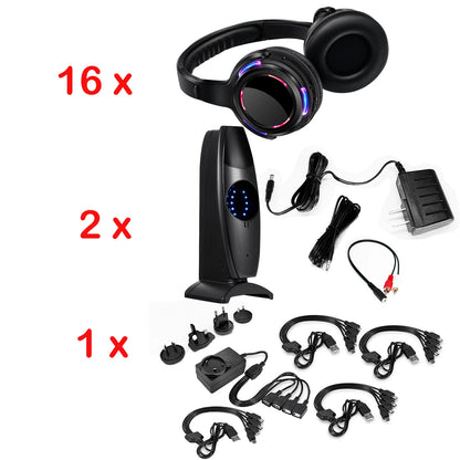 Silent Disco Wireless Headphones with LED Rechargeable Battery RF System for Silent Parties,Clubs,Meeting,Concert