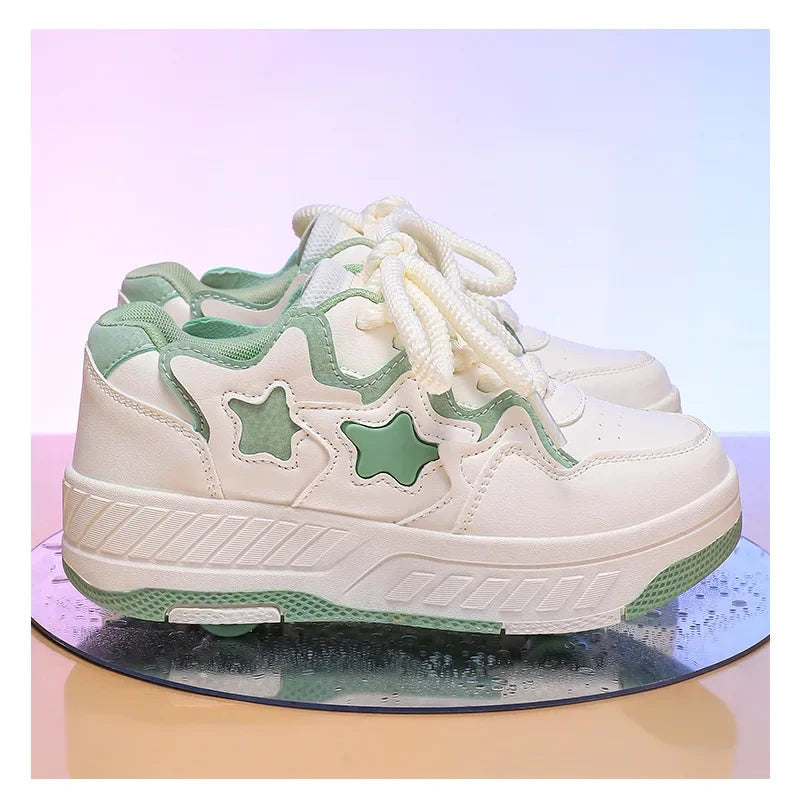 Chaussures de roller pour enfants - Roues rechargeables, couleurs tendance, finition brillante, pour les anniversaires, pour garçons et filles, chaussures décontractées deux-en-un
