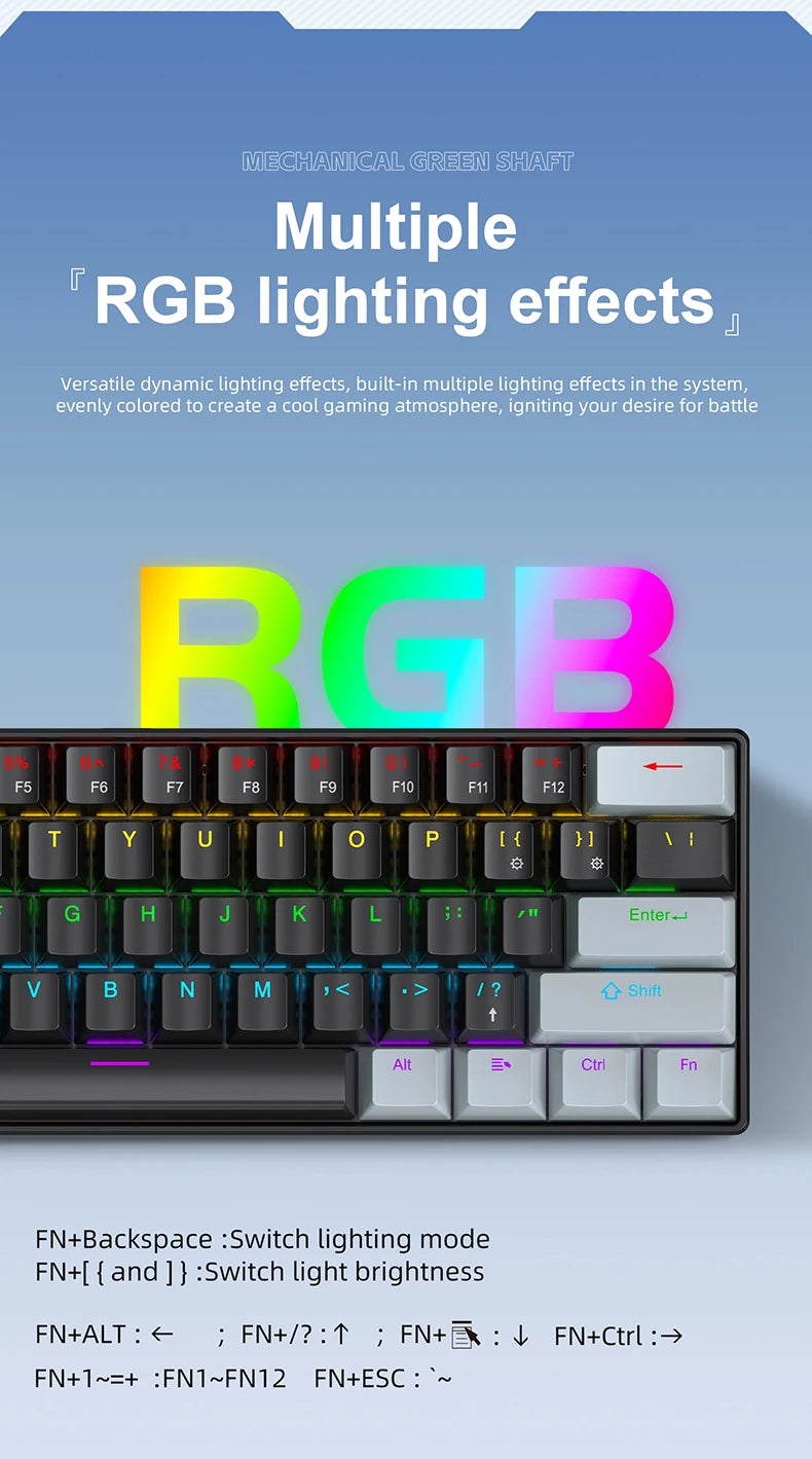 APAYADO K61 60% Mechanical Keyboard Wired RGB, 61 Keys Mini Gaming Keyboard with Red/Blue Switches, Compact RGB Mechanical Keyboard for PC & Laptop