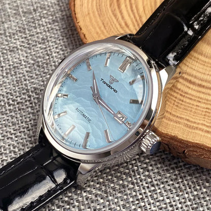 Tandorio 40mm Japanese NH35 Automatic 200M Diving Watch Men Beige Dial Bubble Sapphire Polished Case Glass Back Screw Crown