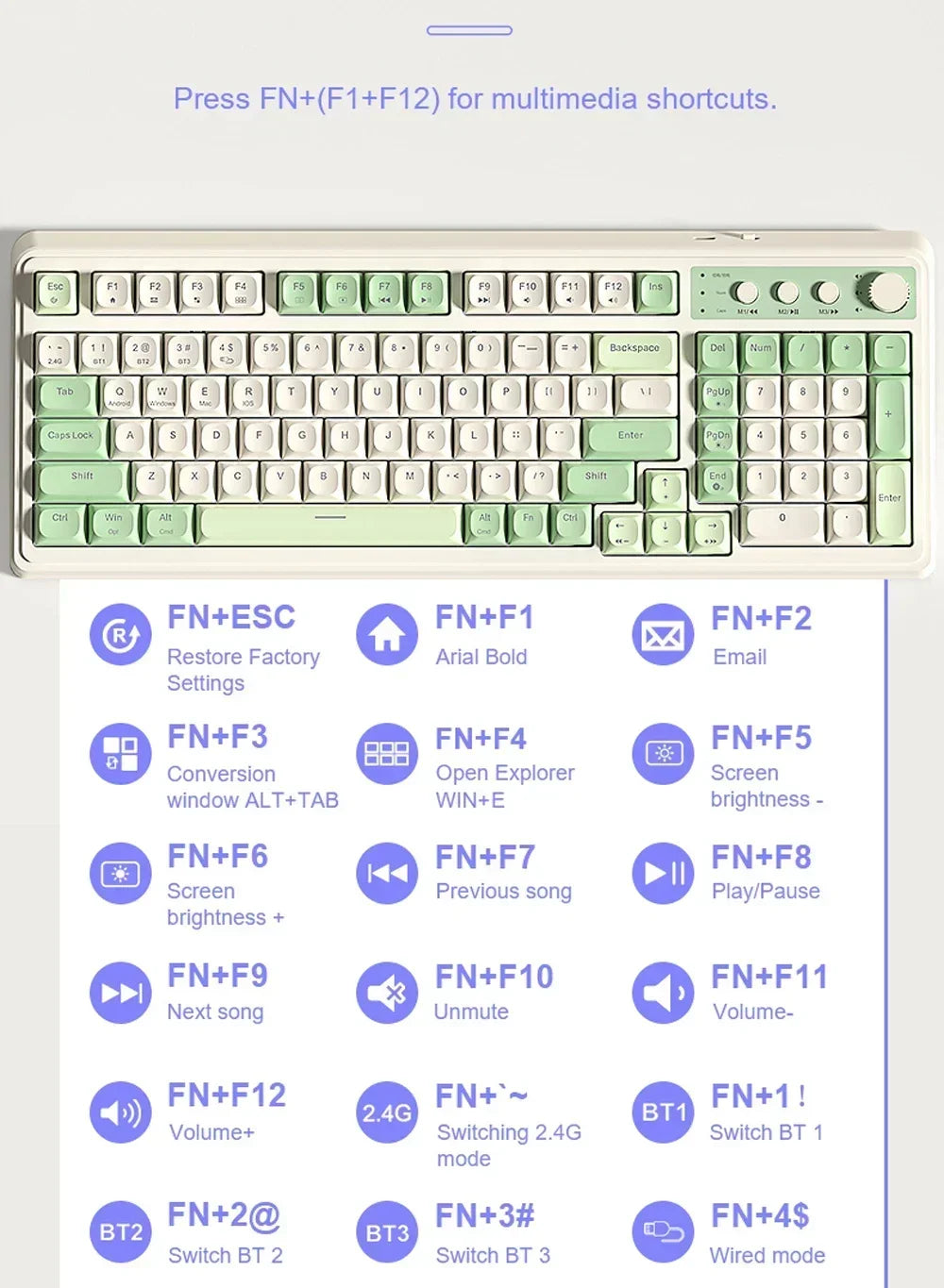 AULA S99 Keyboard 3-Mode Wireless Bluetooth Wired RGB Ergonomic 99-Key Typing Mute Gaming Keyboard Custom PC Accessories Gifts