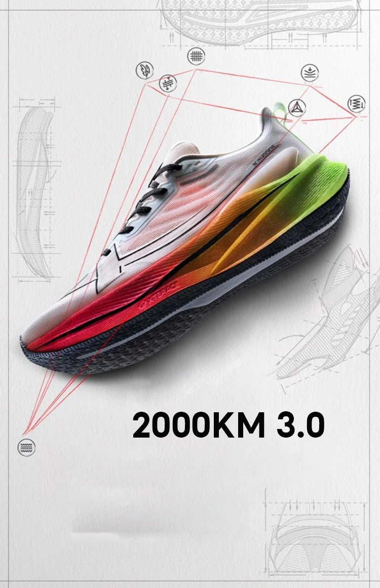 Xtep Men's Running Shoes 2000km 3.0 2025 Spring Lightweight Cushioned Wear-Resistant Training Jogging Sneakers 875119110032
