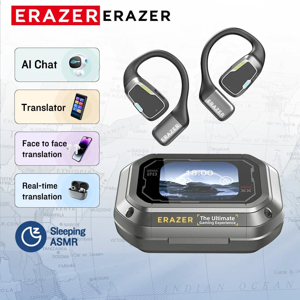 AI Earphone Translator Erazer XP6 Bluetooth 5.4 Wireless Earbuds – Real-Time 144 Languages Translation, Sleep ASMR Earphones, Deep Bass AI Headphones for Travel & Office