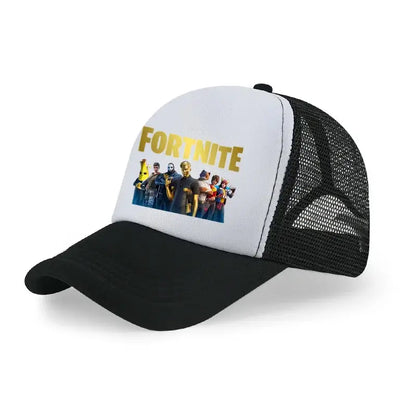 Детска бейзболна шапка Fortnite с принт в анимационен игрови стил, лятна дишаща мрежеста шапка с регулируема козирка, подарък за детски рожден ден