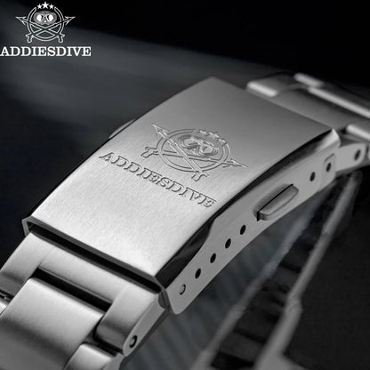 ADDIESDIVE herenhorloge van staal, luxe uitvoering, voorzien van een gewelfd glas, een quartz uurwerk en een blauwe lichtgevende coating BGW9; waterdicht tot 100 ATM, analoge weergave – Model AD2066