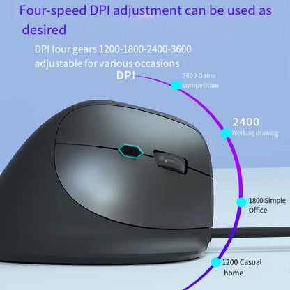Wired Right Hand Vertical RGB Ergonomic Gaming Mouse, USB Optical Ergonomic Mouse with 3200 DPI, Vertical Wired Mouse for PC, Laptop & Computer