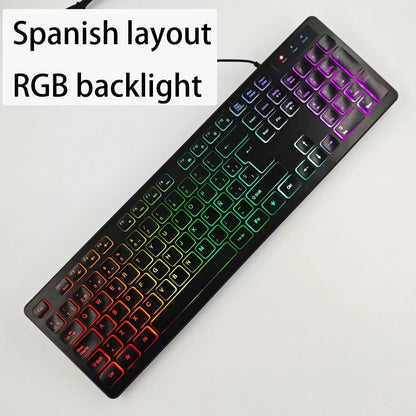 Spanisches/Französisches (AZERTY)/Russisches/Arabisches/Deutsches Tastaturlayout, beleuchtete kabelgebundene Desktop-Gaming-Tastatur für Desktop-Computer und Büro