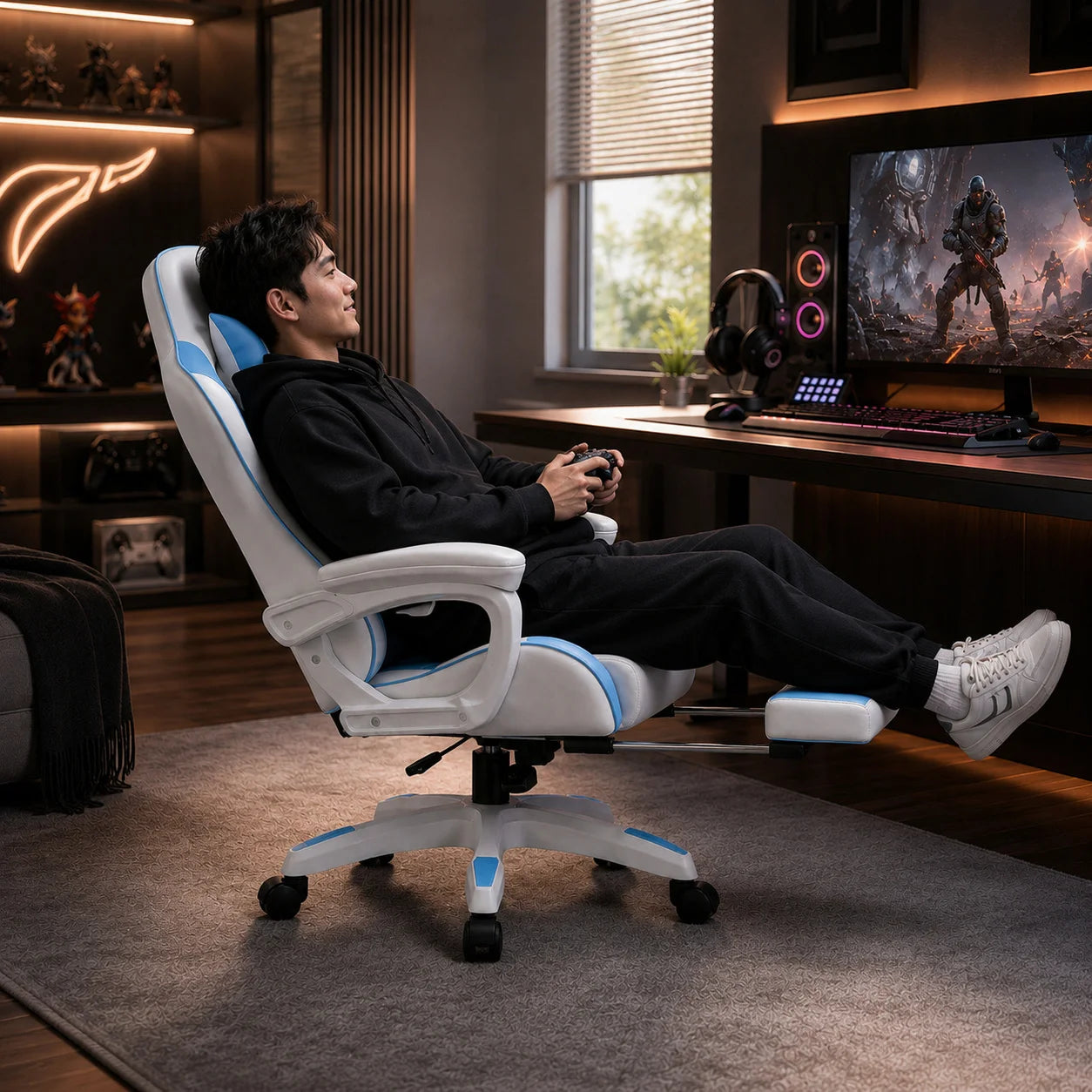 AOLIVIYA Gaming Reclining Chair Ergonomic Office Chair with Footrest, Adjustable Swivel Computer Chair, Racing Style E-Sports Gaming Seat