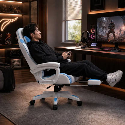 AOLIVIYA Gaming Reclining Chair Ergonomic Office Chair with Footrest, Adjustable Swivel Computer Chair, Racing Style E-Sports Gaming Seat