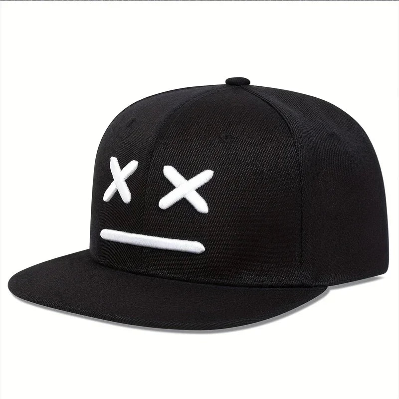 Cappellini unisex XX con ricamo a faccina sorridente, stile hip-hop, primavera-autunno, casual, regolabili, con chiusura a scatto, cappellini da baseball, cappellini parasole, cappellini sportivi