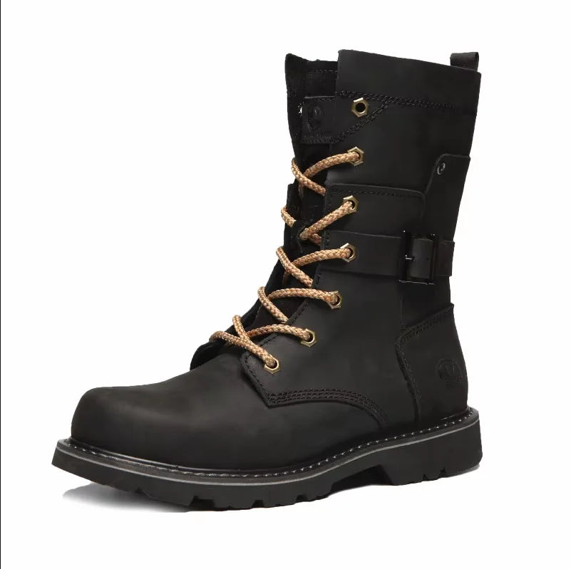 KOWM Scarpe da trekking da uomo in pelle bovina per attività all'aperto, impermeabili, tattiche, scarpe da deserto, stivali da caccia, stivali da neve, sneakers con pelliccia, scarpe da trekking da donna
