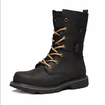 KOWM Scarpe da trekking da uomo in pelle bovina per attività all'aperto, impermeabili, tattiche, scarpe da deserto, stivali da caccia, stivali da neve, sneakers con pelliccia, scarpe da trekking da donna