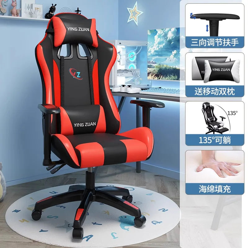 Ergonomic Gaming Chair Comfortable Reclining Computer Chair with Adjustable Height, Footrest, Armrests, Racing Style Office Chair for Home & Office
