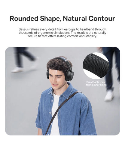 Baseus Bass EH10 NC Noise Cancelling Wireless Headphones Bluetooth 6.0 Over Ear Headset with 45dB ANC, 80H Battery, Hi-Res Audio & AI Calls