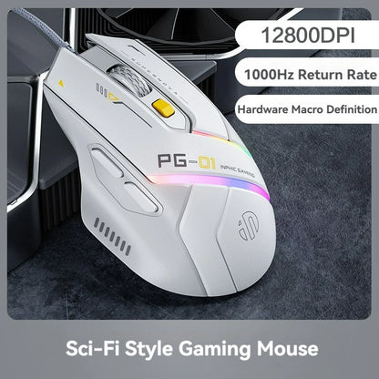 Inphic PG1 Wired Gaming Mouse RGB 12800 DPI Programmable Gaming Mouse with 6 Macro Buttons, 1000Hz Polling Rate USB Computer Mouse