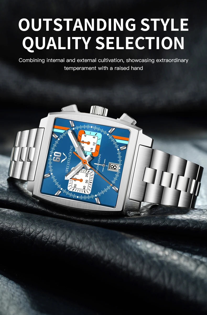 Specht&Sohne New Arrivals Japan VK64 Chronograph Men Quartz Watch 316L Stainless Steel Leather Strap Luminous Waterproof 30M