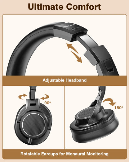 New Bee Wired Professional Studio DJ Headphones Hi-Res Over-Ear Studio Monitor Headphones with Microphone Support for Mixing, Recording, Gaming & Music Production
