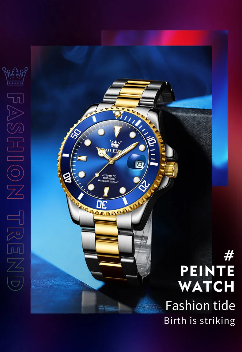 Montre pour homme OLEVS 6650 : montre mécanique automatique classique d'origine pour homme, cadran en zircon, étanche, luminescente, en acier inoxydable