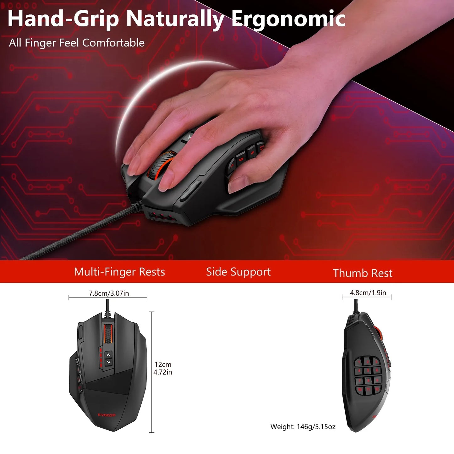 E-YOOSO X-39 Programmable Gaming Mouse RGB Wired Mouse with 17 Buttons, Adjustable DPI, Removable Weights, Ergonomic Gaming Mouse for PC