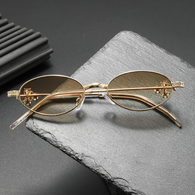 High-End Elegant Diamond-Embellished UV-Protective Sunglasses, Exquisite Stylish Diamond-Inlaid Oval Sunglasses