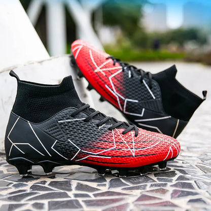 New Professional High-Top Football Shoes Artificial Grass Leather Youth Students Training Soccer Shoes for Men and Women Sports