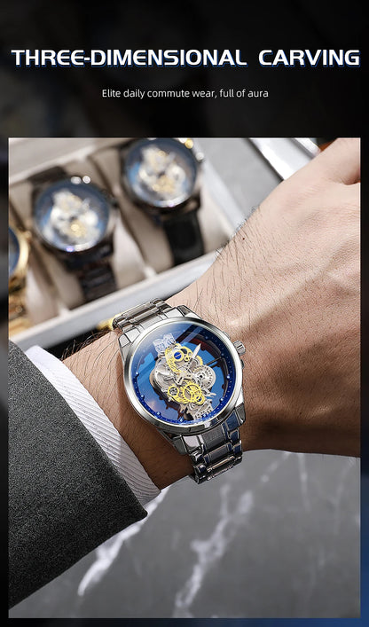 TPW Hot Trendy Fashion Wholesale Men Golden Black Blue Skeleton NOT Automatic Watch Quartz Wrist Watches Luxury 2024