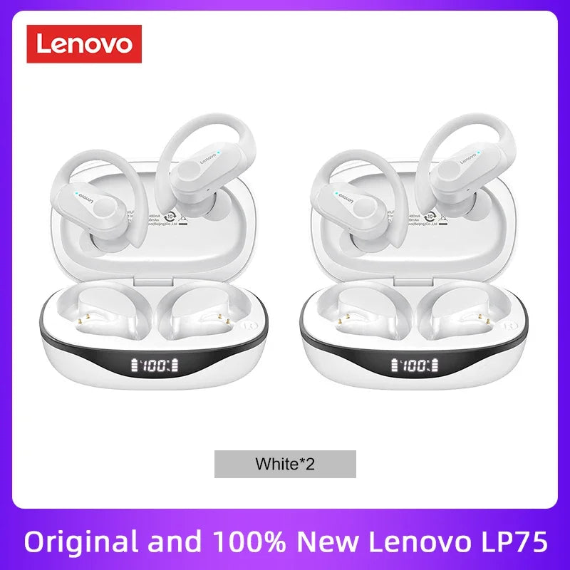 Lenovo LP75 TWS Bluetooth 5.3 Wireless Earphones – LED Display, Noise Reduction, Waterproof True Wireless Earbuds with Microphone & Deep Bass Sound