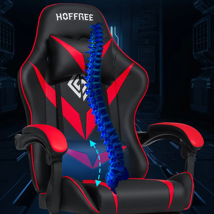 Ergonomic Gaming Chair with Massage, Footrest & Lumbar Support, Reclining Computer Gaming Chair with Adjustable Armrest and Headrest
