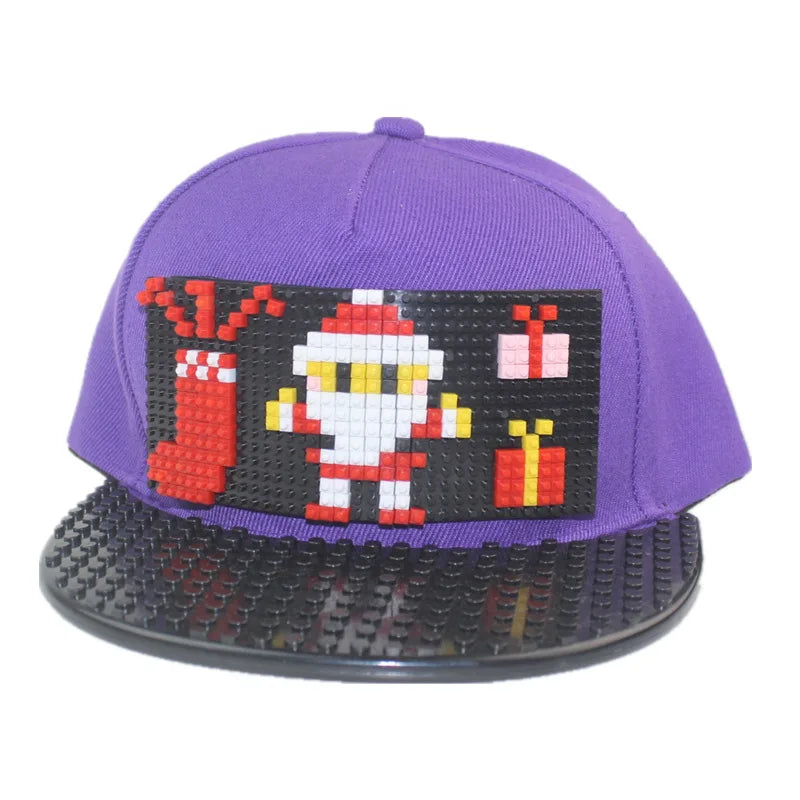 Tegneserie-patchwork-baseballkasketter, DIY-blokke, snapback-kasketter, hiphop-kasketter til mænd og kvinder, aftagelige pixel-kasketter, dad hats, kasketter til børn og voksne