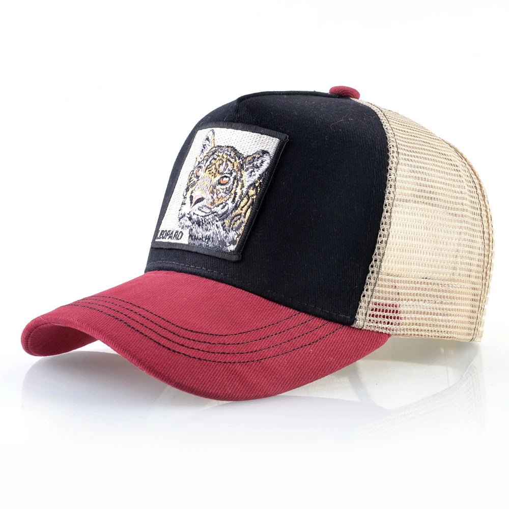 Gorras de camionero de moda con parche bordado de cabra. Gorra de béisbol Snapback «Four Seasons» para hombre y mujer, con visera ajustable.