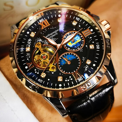 New High-End Luxury Automatic Mechanical Men's Watch with Starry Sky Luminous Dial, Elegant Tourbillon Movement, Perfect for Business or Casual Wear, Ideal Christmas or Birthday Gift, Holiday Gift Watch, the Best Gift for Him