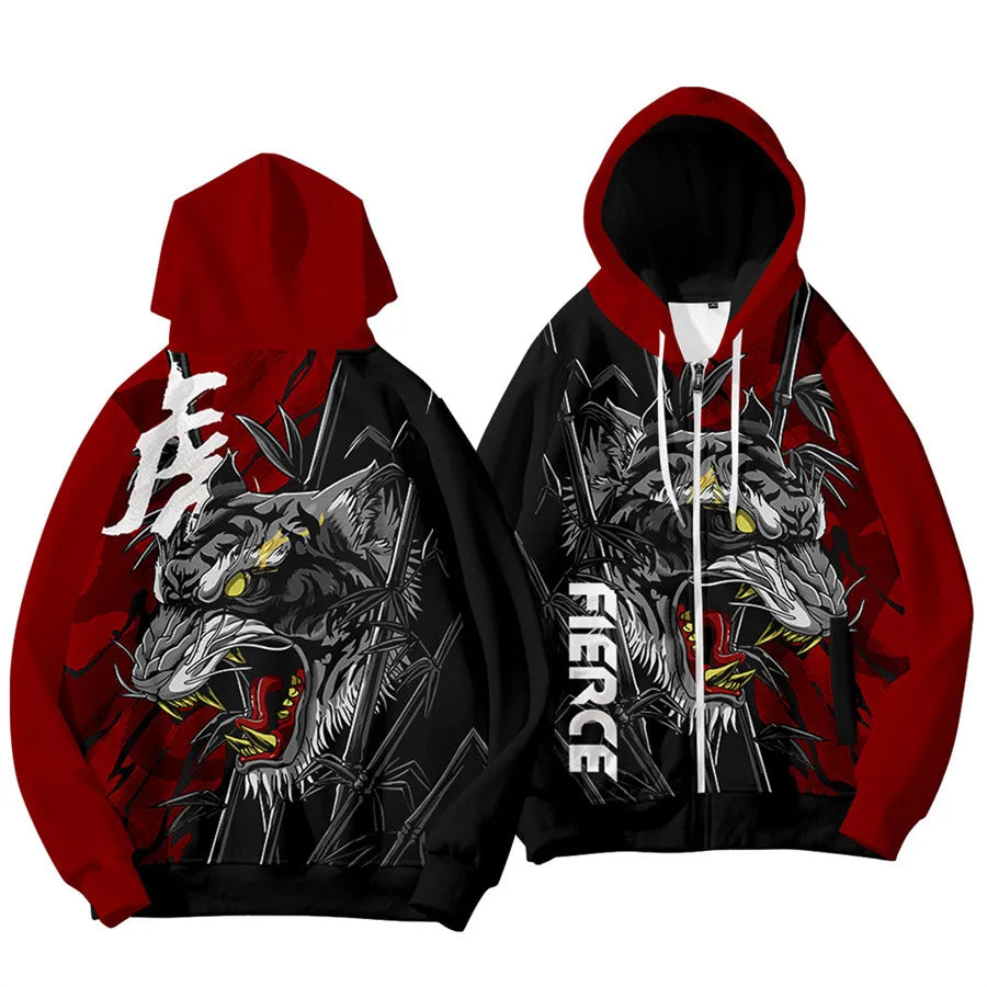3D print majice s kapuljačom za Kinesku novu godinu za muškarce i djecu, modni dragon grafički sweatshirts, cool streetwear hoody top