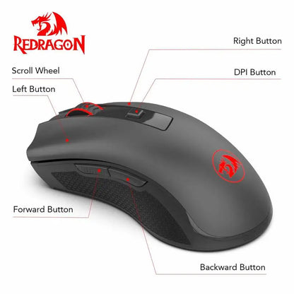 Redragon M652 optički 2.4G bežični miš s USB prijamnikom, prijenosni miš za gaming i ured, 5 podesivih razina DPI-ja