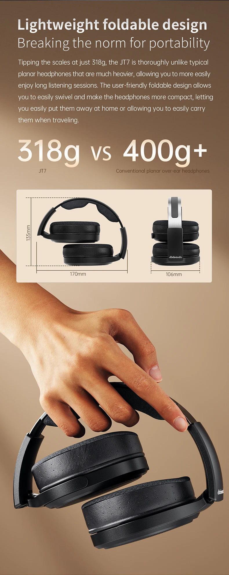 FiiO JT7 Planar Magnetic Over-Ear Audiophile Headphones – 95x86mm Driver, 4.4mm & 3.5mm Wired HiFi Headset