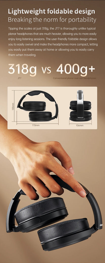 FiiO JT7 Planar Magnetic Over-Ear Audiophile Headphones – 95x86mm Driver, 4.4mm & 3.5mm Wired HiFi Headset