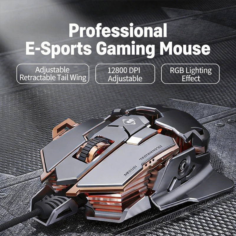 G5 mehanska žična e-športna miška RGB z 9 gumbi, programiranjem makrov, tiha gaming miška 12800 DPI za namizni računalnik in prenosnik