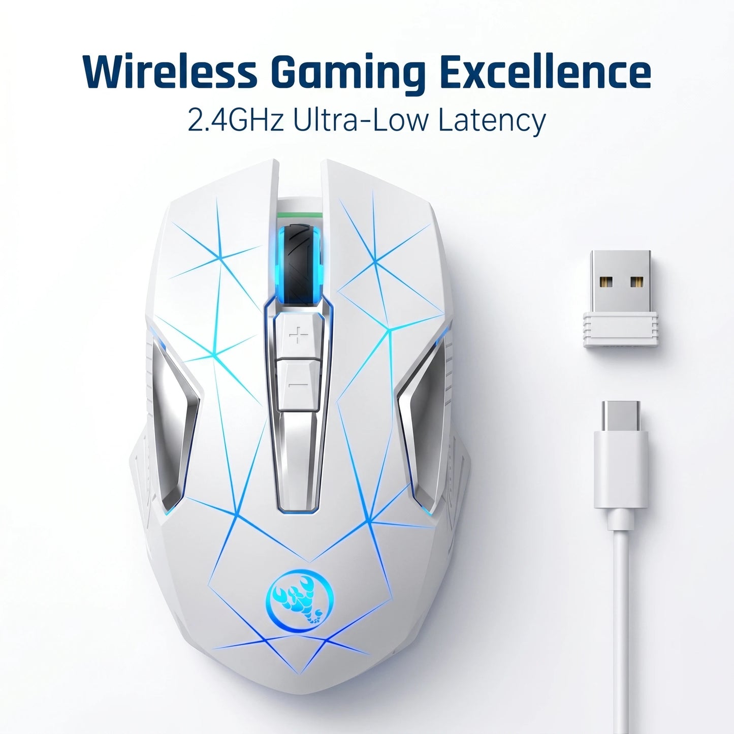 Wireless Gaming Mouse 2.4G Rechargeable Gaming Mouse with RGB Breathing Light, 2400 DPI, 6 Buttons, Instant Response Wireless Mouse for PC, Laptop & Gaming Switch