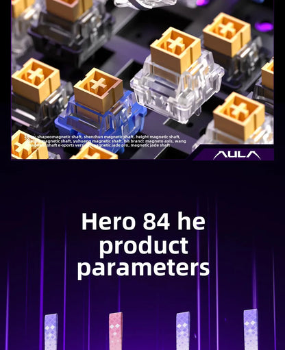 AULA HERO 84 HE Wired Mechanical Keyboard Music Rhythm RGB Gaming Keyboard 8K Return Magnetic Switch High Performance Keyboard