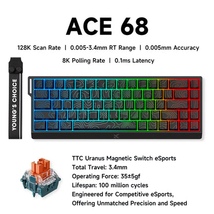 Teclado gaming MCHOSE ACE 68 con switches magnéticos Hall Effect, Rapid Trigger, RGB programable, 8K Hz y funciones DKS/MT/TGL/RS/SOCD