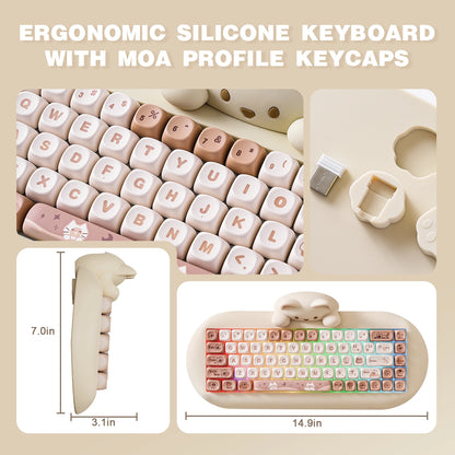 YUNZII C68 Wireless Gaming Keyboard, 65% Hot Swappable Mechanical Keyboard with RGB Backlit, Tri-Mode Bluetooth Gaming Keyboard, Cute Cat Ergonomic Keyboard
