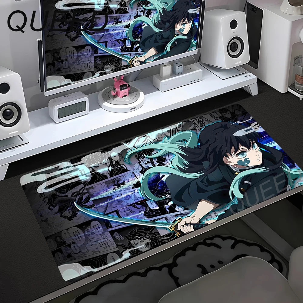Computer Table Mat Keyboard Desk Pads Anime Mouse Pad Kawaii Girl Mausepad 900x400mm Rubber Non-slip Mouse Mats Demon Slayers XL