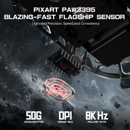 ATTACK SHARK R3 8KHz -magnesiumseoshiiri, PixArt PAW3395 -sensori, jopa 26000 DPI, 2.4G/BT/langallinen, 46g erittäin kevyt, PC/Mac-käyttöön