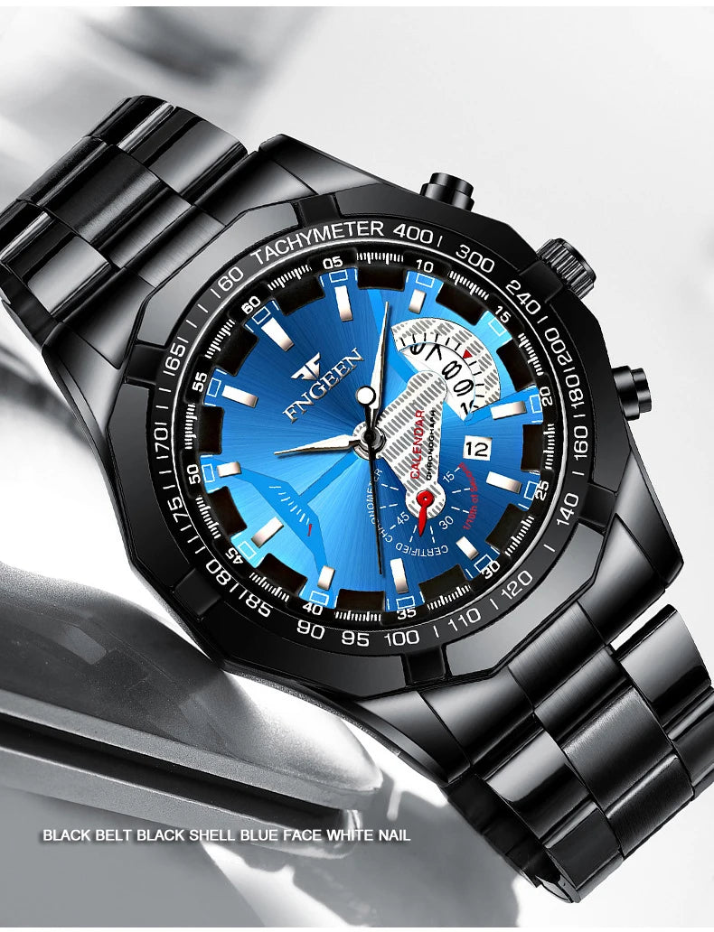 BINBOND luxury quartz wristwatch for men, luminous, water-resistant, automatic date, stainless steel