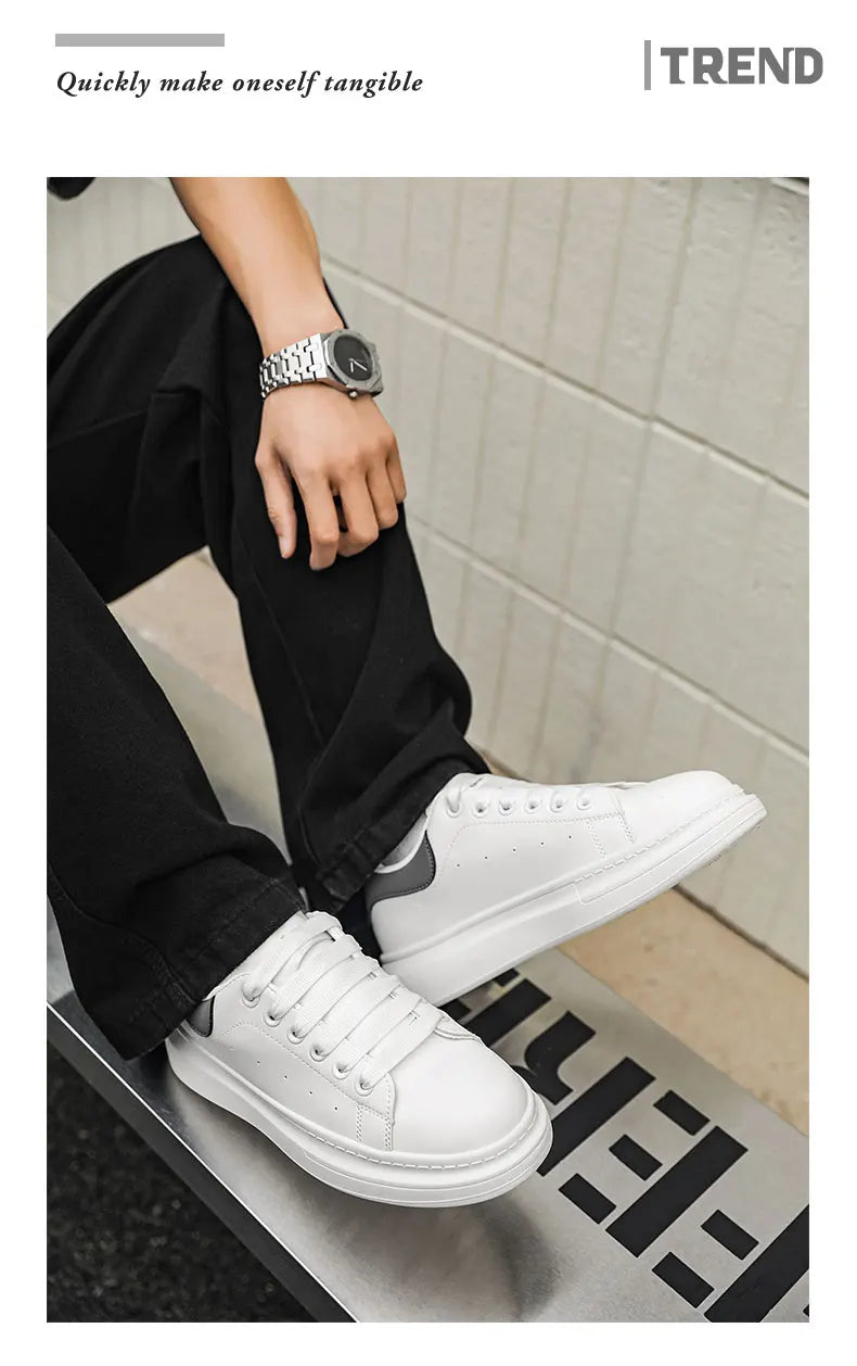White Minimalist Sneakers For Men Comfy Leather Casual Sneakers Man Platform Skateboard Shoes Outdoor Low-cut Men's Sports Shoes