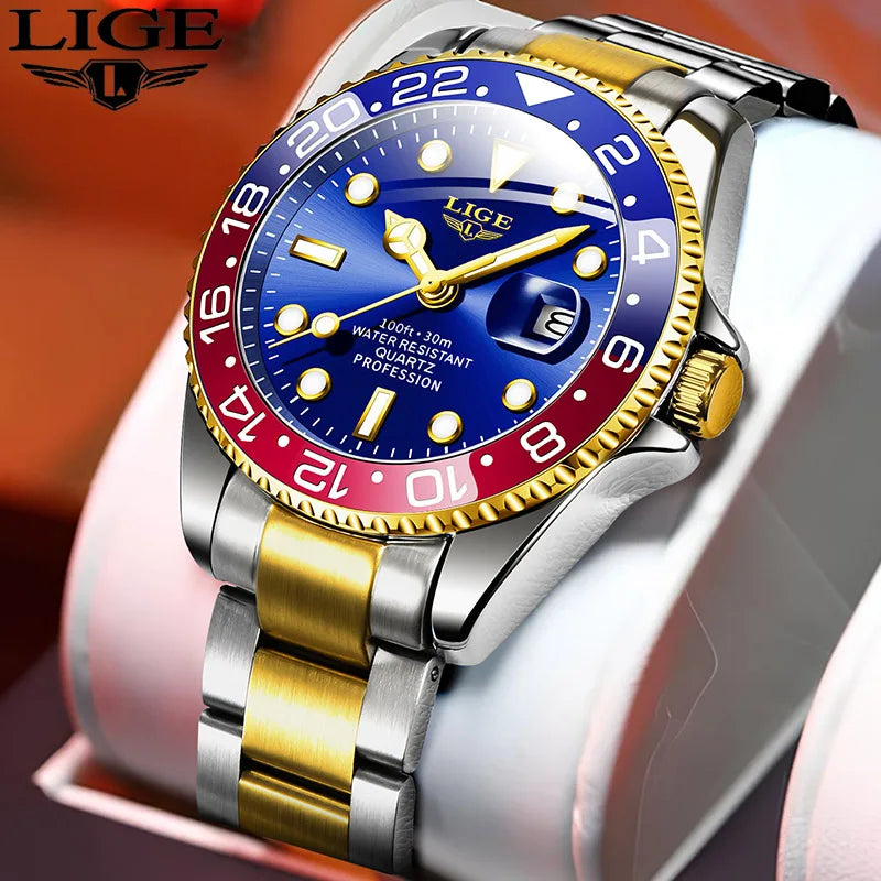 LIGE 2025 brand new men's watch luminous stainless steel business quartz luxury clock waterproof watches for men reloj hommes